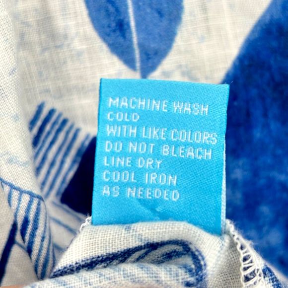 J. MCLAUGHLIN Women’s XL Blue Linen LS Button-Up Top Blouse Tropical Palm Floral - Picture 13 of 14